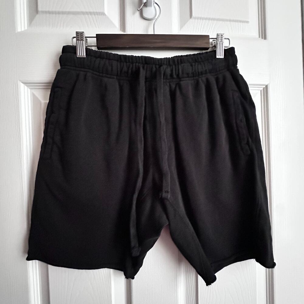 Black Talentless Heavyweight Cotton Drawstring Sweat Shorts Raw Edge Mens Medium